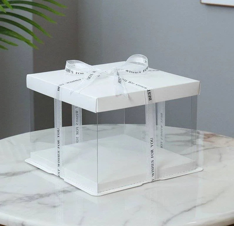 Square White Clear Tall Cake Box 36cm X 36cm x 45cm