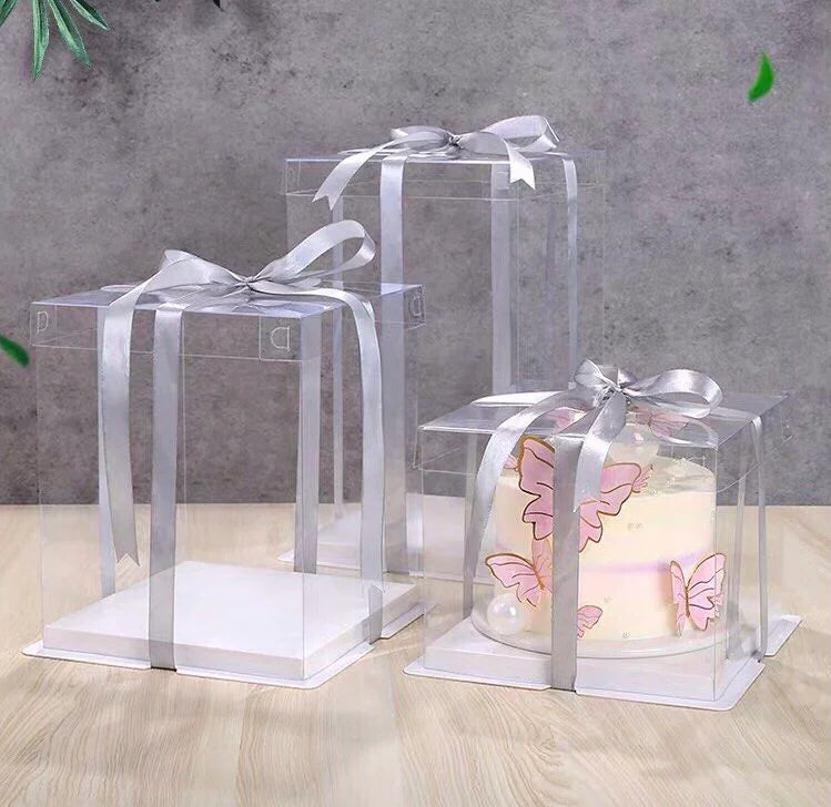 Square White Clear Lid Tall Cake Box 36cm X 36cm x 45cm