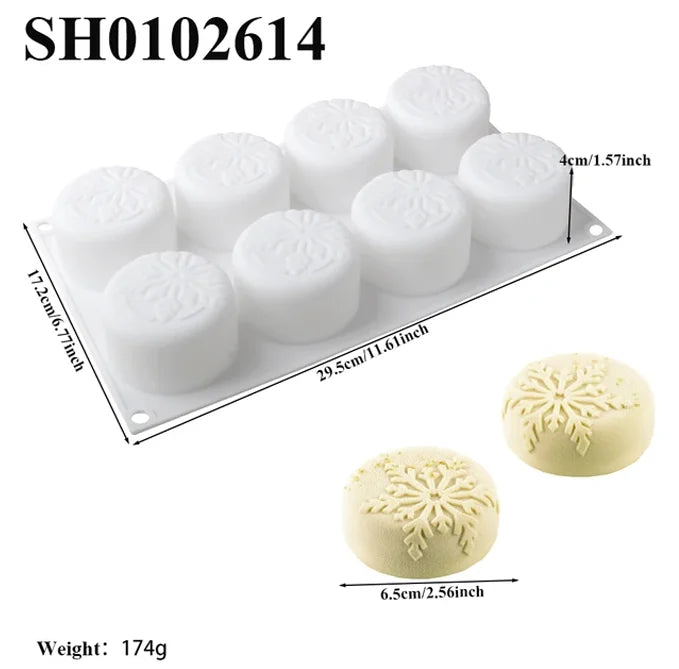 Round Shape Snowflake Design mousse Cake, Chocolate, Jelly Silicone Mould