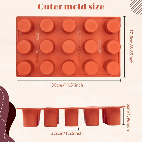 15Cavity Cylinder Shaped Ice Cream, Chocolate Mousse cake Silicone Mould 1pc