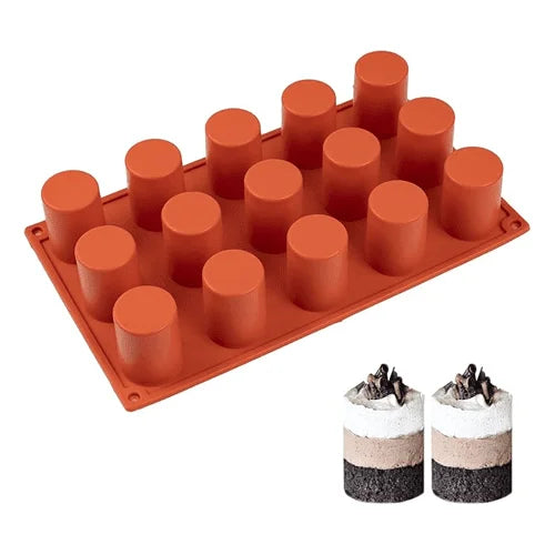 15Cavity Cylinder Shaped Ice Cream, Chocolate Mousse cake Silicone Mould 1pc