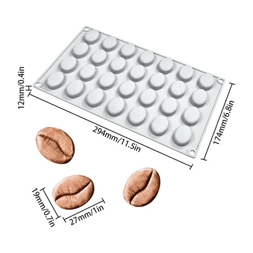 28 Cavity Coffee Bean Shaped Ice Cream, Chocolate Mousse cake Silicone Mould 1pc