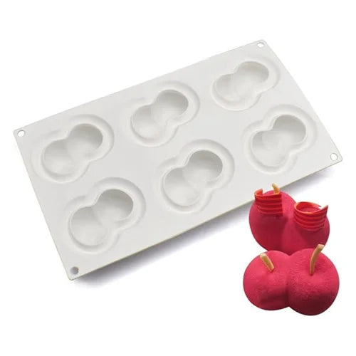 6 Cavity Cute Cherry Fruit Shaped Ice Cream, Chocolate Mousse cake Silicone Mould 1pc