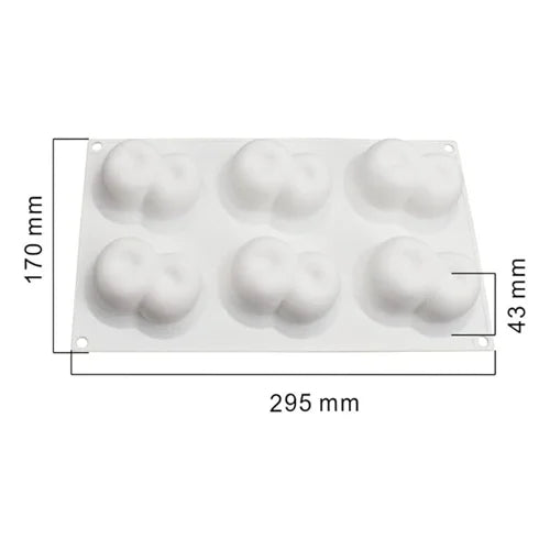 6 Cavity Cute Cherry Fruit Shaped Ice Cream, Chocolate Mousse cake Silicone Mould 1pc