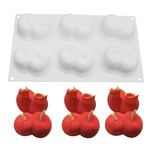 6 Cavity Cute Cherry Fruit Shaped Ice Cream, Chocolate Mousse cake Silicone Mould 1pc