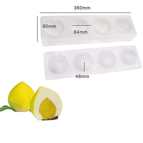 4 Cavity Peach Fruit Shaped Ice Cream, Chocolate Mousse cake Silicone Mould 1pc