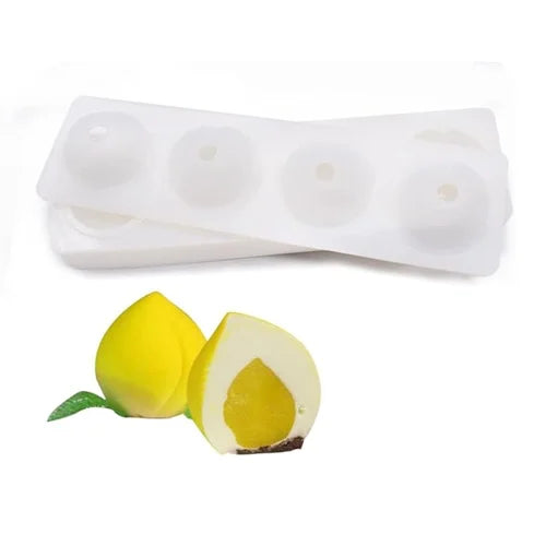 4 Cavity Peach Fruit Shaped Ice Cream, Chocolate Mousse cake Silicone Mould 1pc