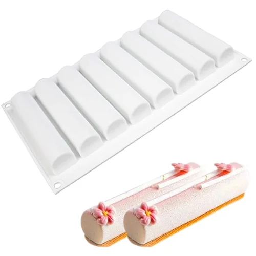 8 Cavity Cylindrical Strip Shaped Ice Cream, Chocolate Mousse cake Silicone Mould 1pc