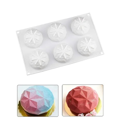 6 Cavity Cracked Round Shaped Ice Cream, Chocolate Mousse cake Silicone Mould 1pc