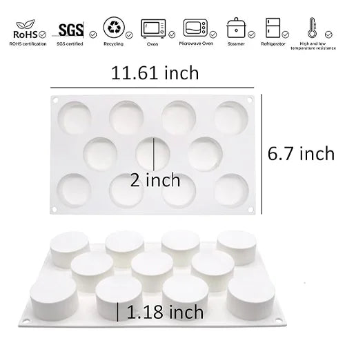 11 Cavity Deep Round Shaped Ice Cream, Chocolate Mousse cake Silicone Mould 1pc
