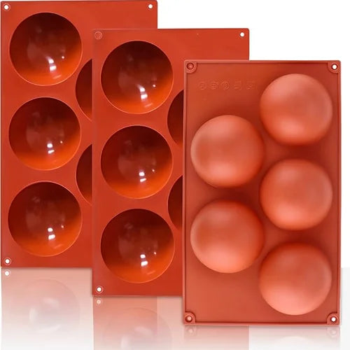 5 Cavity Semi Sphere Round Shaped Ice Cream, Chocolate Mousse cake Silicone Mould 1pc