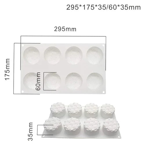 🔍 Silicone Mould 1 Silicone Mould 2 Silicone Mould 3 Silicone Mould 1Silicone Mould 2Silicone Mould 3 8 Cavity Round Flower Spiral Shaped Ice Cream, Chocolate Mousse cake Silicone Mould 1pc