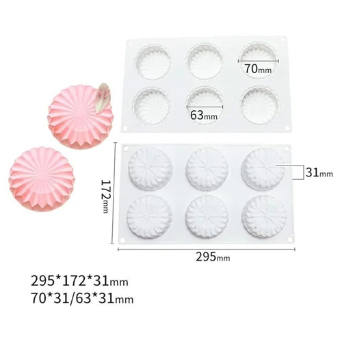 6 Cavity Crystal Spiral Round Shaped Ice Cream, Chocolate Mousse cake Silicone Mould 1pc