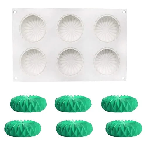 6 Cavity Crystal Spiral Round Shaped Ice Cream, Chocolate Mousse cake Silicone Mould 1pc