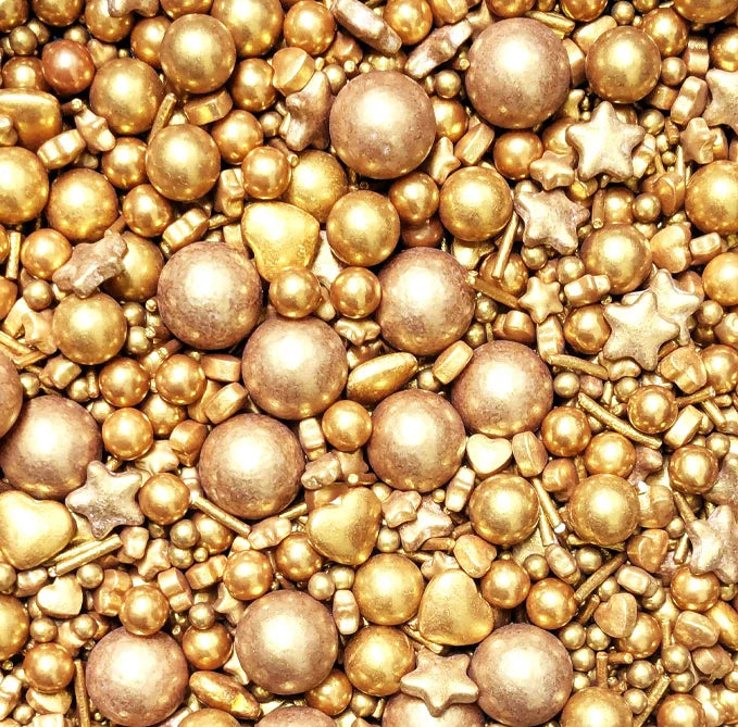 Gold Colour Mix Pearl, Vermicelli, Star, Heart Shape Sprinkles