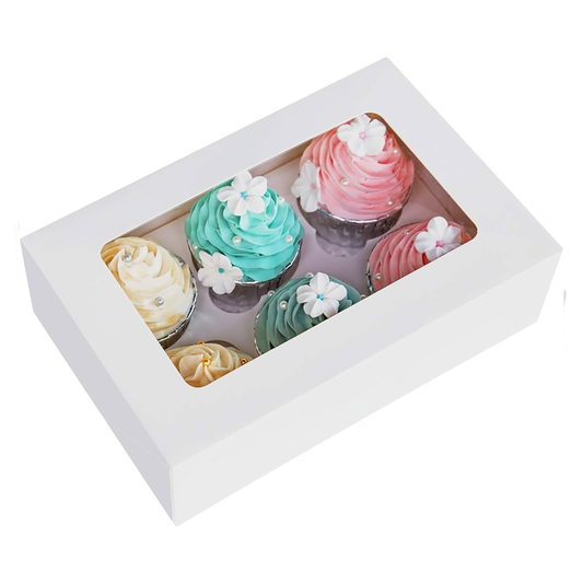 6 PCS HOLDING WHITE CUPCAKE BOX WITH WINDOW